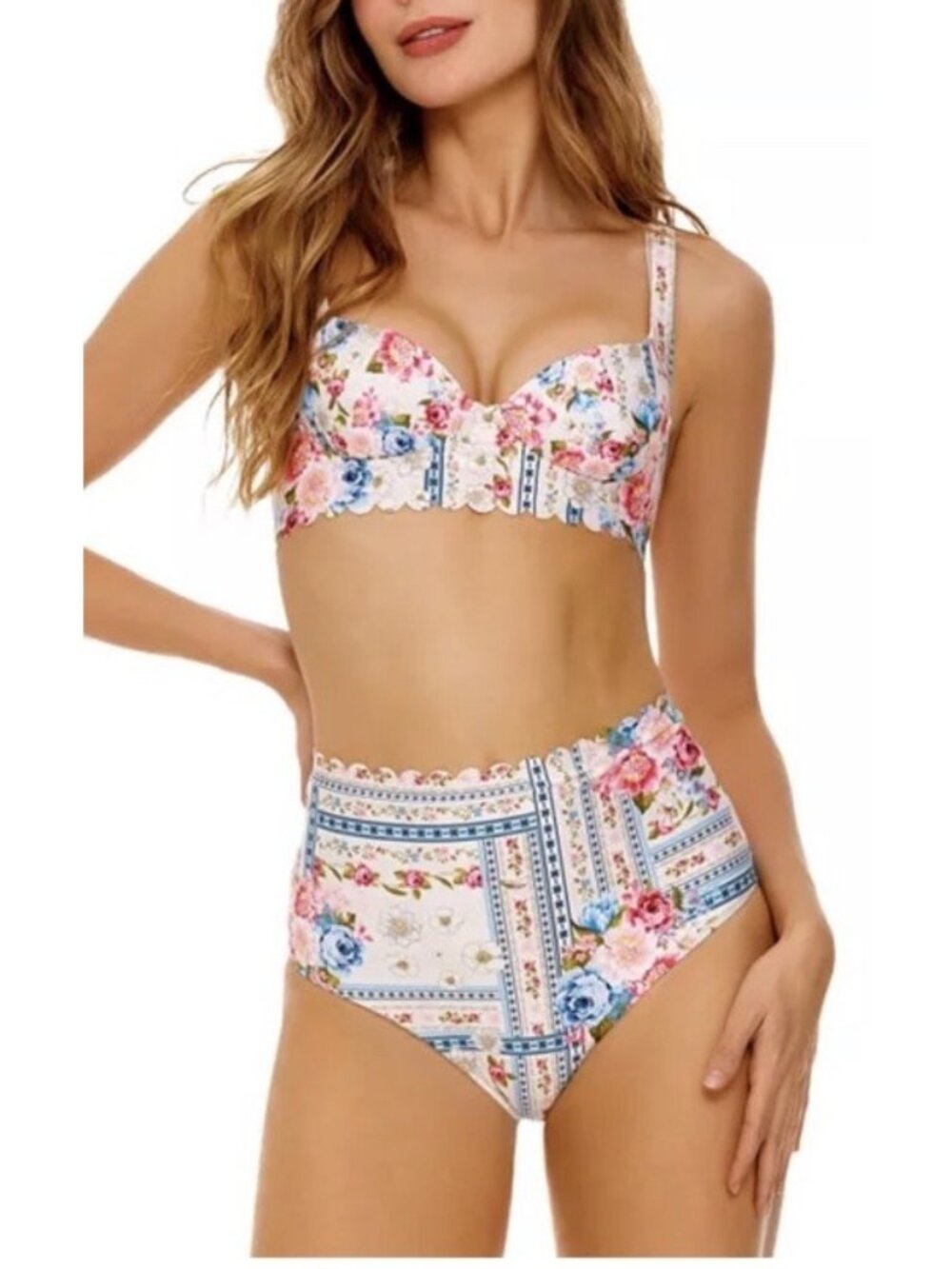 Agua Bendita LARGE Meraki Bikini Set Balena Top Alicia Bottom Floral Scalloped